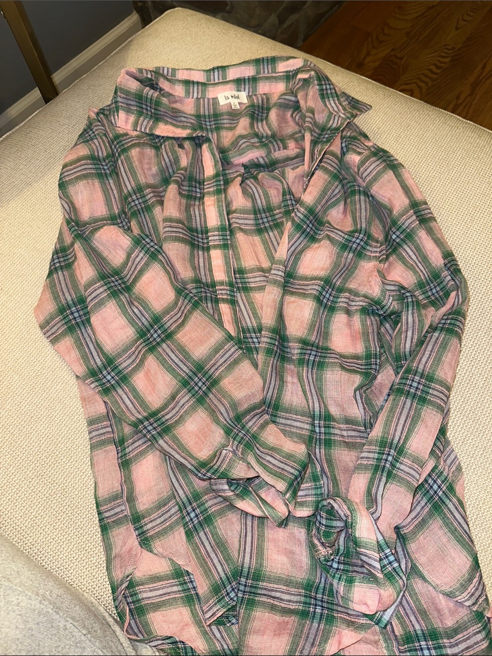 LA MIEL Pink and Green Plaid Button-Down Shirt